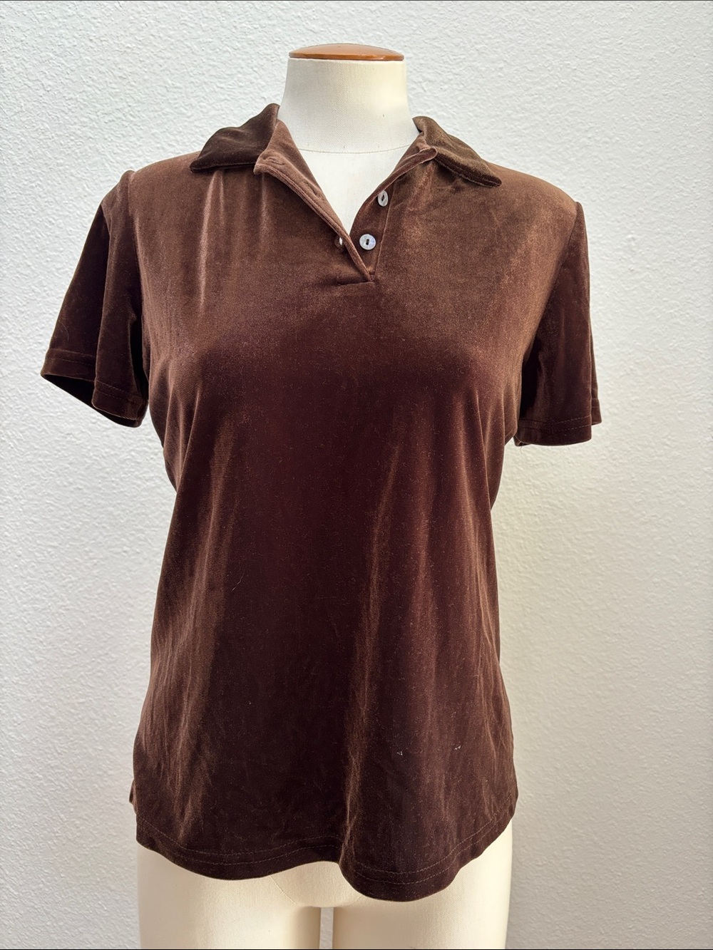 Vintage Talbots Chocolate Brown Velour Polo Top